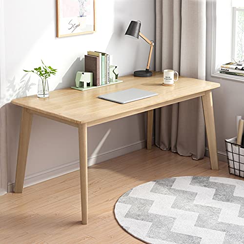 IOTXY Simple Wooden Writing Desk - Modern Minimalist Style PC Laptop Computer Workbench with Solid Wood Legs, 55" W Home Office Work Table for TV Stand Music Video Live Broadcast Workstation, Oak | Nordic Minimalist Style, MDF Tabletop, Solid Wood Legs, H
