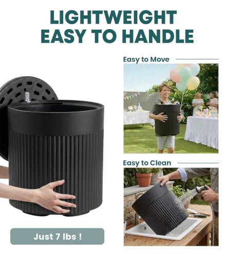 PASAMIC Outdoor Cooler Side Table, 3-in-1 Patio Ice Cooler Table with Storage, HDPE Outdoor Table with Drain Plug, Holds 24 Cans & Fits Wine Bottles, Poolside Deck Backyard (Charcoal)