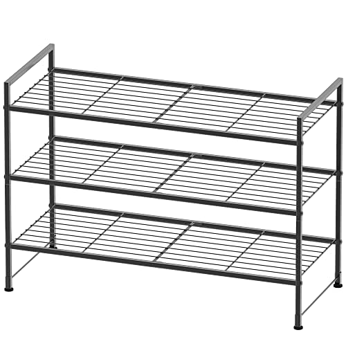 Simple Houseware 3-Tier Stackable Shoes Rack Storage Shelf, Black - color: Black, style: Wired Grid Panel