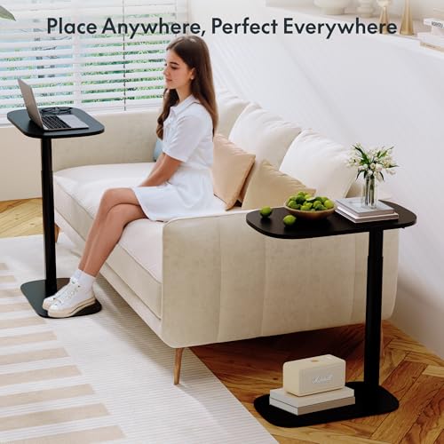 FLEXISPOT Adjustable C Table, Mobile Snack Side End Table Sofa Couch Bedside Table Laptop Cart TV Tray Night Stand Small Space Side Table(23.6" W x 13.8" D,Black) - color: Black, size: Small