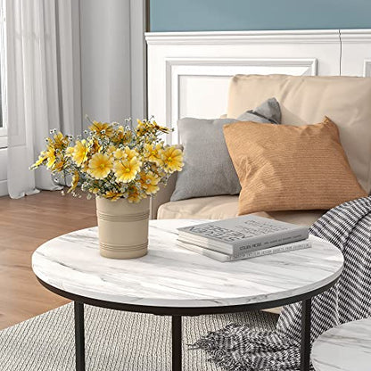 HOJINLINERO Round Coffee Table,Nesting Coffee Table Set of 2,Center Tables for Living Room,Office, Home Small Space,Stacking Side Tables,Sturdy and Easy Assembly,Wood Desktop,Black+White,Large - color: White, size: Large