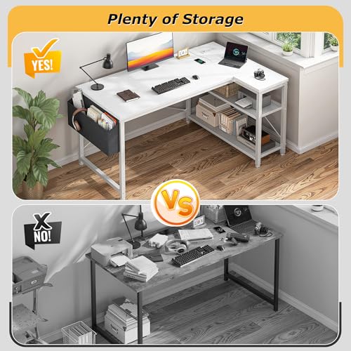 EnHomee L Shaped Desk with Outlet,Power Home Office & Study Electronic Gear | Built-in Outlet, Reliable Power Supply, Neat Cable Arrangement, Convenience for Home Office, Study & Electronic Device, White - color: White, size: 48 Inch