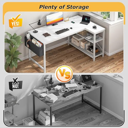 EnHomee L Shaped Desk with Outlet,Power Home Office & Study Electronic Gear | Built-in Outlet, Reliable Power Supply, Neat Cable Arrangement, Convenience for Home Office, Study & Electronic Device, White - color: White, size: 48 Inch