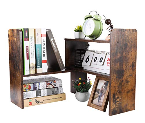 PAG Desk Organizer Desktop Shelf Adjustable Countertop Bookshelf Small Table Shelves Book Organizer Office Organization for Desk, Antique Brown - color: Antique Brown, size: Style 1