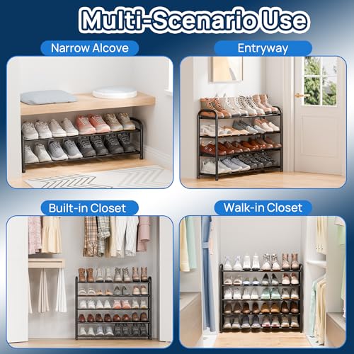 ENJOYBASICS 5 Tier Expandable Shoe Rack for Closet, Free Standing Metal Shoe Shelf Storage Organizer Holder 20 Pairs, Adjustable Width Shoe Rack for Entryway Small Space, Black - size: 5 Tier (10-20 Pairs)