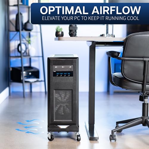 VIVO Black Premium Large Steel Under Desk PC Cart, CART-PC03D | Rolling CPU Trolley, Adjustable Mobile Computer Stand Holder with Locking Wheels, Fits Most Gaming PCs up to 25 x 12 inches