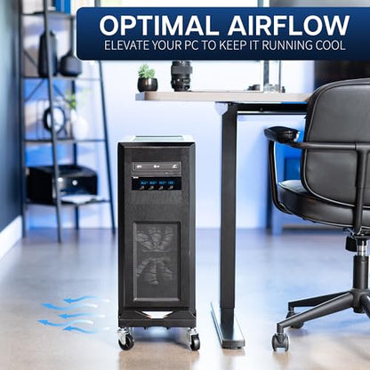 VIVO Black Premium Large Steel Under Desk PC Cart, CART-PC03D | Rolling CPU Trolley, Adjustable Mobile Computer Stand Holder with Locking Wheels, Fits Most Gaming PCs up to 25 x 12 inches