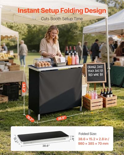 VEVOR Folding Portable Bar Table, 38.6 x 15.2 x 34.3 in, with Carry Bag, Storage Shelf, and Detachable Skirt, Quick and Easy Setup, Foldable Mobile Bartending Station for Events, Party, Tradeshow - size: 38.6 x 15.2 x 34.3 in