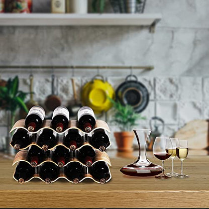 Countertop Wine Rack - 14 Bottle Freestanding Wine Bottle Holder Stand - 4 Tier Wooden Wine Storage Rack - Wavy Wine Organizer for Cabinet Pantry Home Kitchen Bar - size: 4 Tier - 14 Bottle