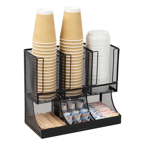 Mind Reader Multipurpose Countertop Organizer, Office Breakrooms, Cup and Condiment Station, Metal Mesh, Black - color: Black Mesh, size: 6-Compartment, 13" L x 6.45" W x 11.25" H