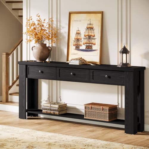 Tribesigns 70.9-Inch Long Console Table with 3 Drawers, Farmhouse Entryway Table with Storage, Rectangular Narrow Sofa Table Behind the Couch, Accent Table for Hallway, Living Room, Entry, Black - color: Black