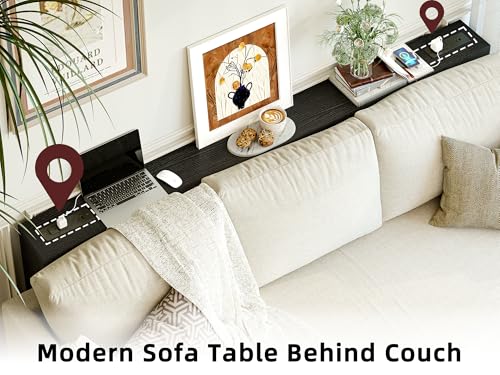 TIQLAB Sofa Table, 79 inch (1.2'' Thickness) Long Console Table Behind Couch, Narrow Entryway Table with Angled Metal Frame, Industrial Console Table, Black - color: Black, size: 79''L x 5.9''W x 31.5''H