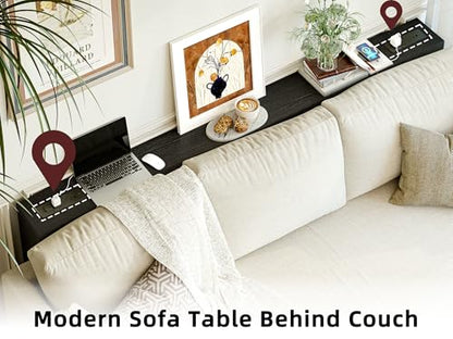 TIQLAB Sofa Table, 79 inch (1.2'' Thickness) Long Console Table Behind Couch, Narrow Entryway Table with Angled Metal Frame, Industrial Console Table, Black - color: Black, size: 79''L x 5.9''W x 31.5''H