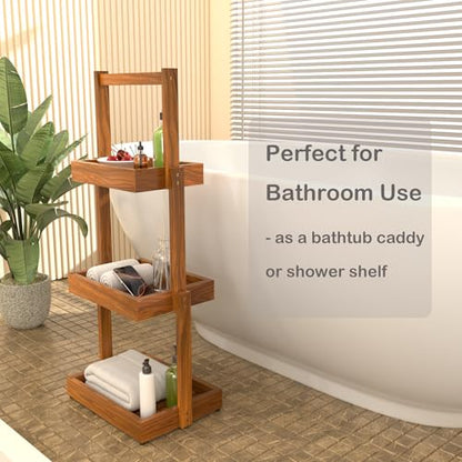 3-Tier Teak Shower Caddy, Bathroom Organizer with Towel Rack | Three-Tier Teak Organizer Keeps Toiletries, Towels and Toilet Paper within Reach, with a Stable Non-slip Base. - size: 3 Tier