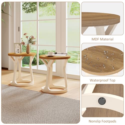 Kinfant Accent Side Table - Vintage Wood End Table Sofa Table with Bottom Shelf for Living Room, Bedroom, Office (2-Pack-White and Brown) - style: 2-pack-White and Brown
