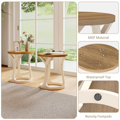 Kinfant Accent Side Table - Vintage Wood End Table Sofa Table with Bottom Shelf for Living Room, Bedroom, Office (2-Pack-White and Brown) - style: 2-pack-White and Brown