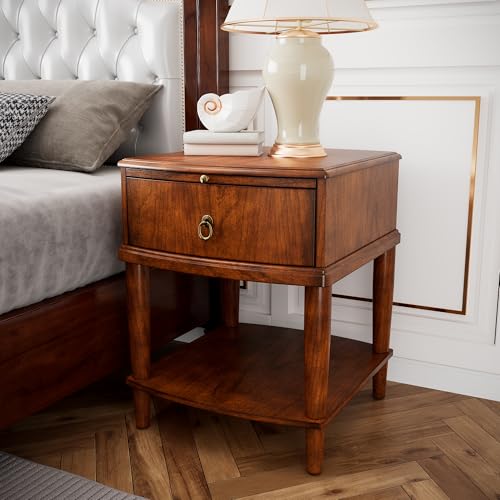 Farmhouse End Side Table with Pull-Out Tray And Storage Drawer, Sofa Beside Tables with Wood Leg, Nightstand, No-Tools Assembly 17.7”L x 19.7”W x 22.8”H for Living Room, Caramel Brown CJZ-A1569-MG - style: 1*End Table with 1 Drawer