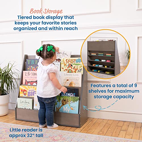 ECR4Kids Streamline Double-Sided Book Display, Classroom Bookshelf, Grey Wash | Independent book browsing, 5 deep shelves, 4 rear shelves for extra storage, durable birch, GREENGUARD Gold Certified - color: Grey Wash