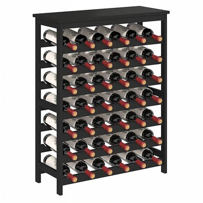 42 Bottles Wine Rack Freestanding Floor, Black Table Top, Kitchen Cellar - color: Black