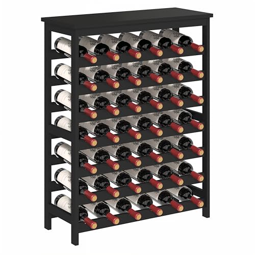 42 Bottles Wine Rack Freestanding Floor, Black Table Top, Kitchen Cellar - color: Black