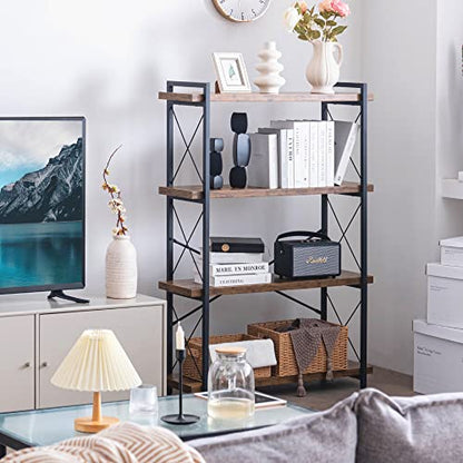 HCHQHS Bookshelf, 4-Tier Industrial Bookcase, Rustic Open Book Shelf, Freestanding Tall Bookshelves with Metal Frame - color: Rustic Brown, size: 4-Tier (35.8"W x 51.2"H)