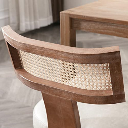 RIVOVA Modern Dining Chairs, Set of 4 - Rattan Back, Pu Leather Upholstered, Kitchen Chairs with Solid Wood Frame, Grey - color: Grey Rattan