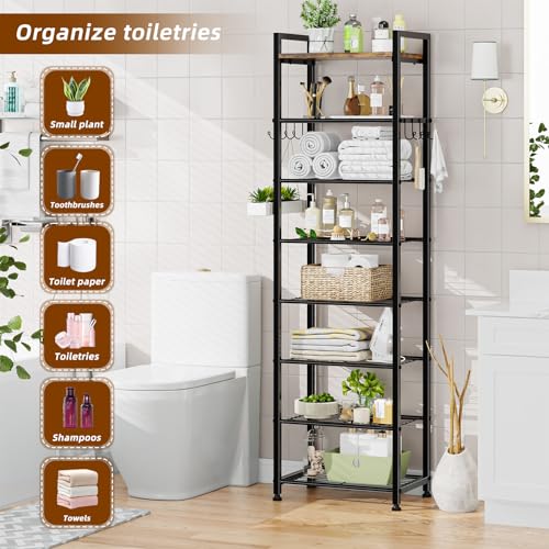 Simple Trending 8 Tiers Shoe Rack 16 Pairs Tall Wooden Plank Shoe Shelf with Hooks for Closet Entryway Organizer Sturdy Free Standing Shoe Storage Cabinet，Black - size: 8 Tiers