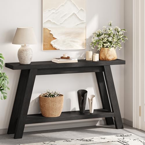 Black Console Table, 55Inch Entryway Console Tables 2-Tier Narrow Wood Console Table Behind Couch Sofa Tables for Living Room, Entryway, Hallway (Black) - color: Black