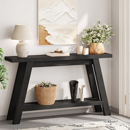 Black Console Table, 55Inch Entryway Console Tables 2-Tier Narrow Wood Console Table Behind Couch Sofa Tables for Living Room, Entryway, Hallway (Black) - color: Black