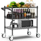 Leteuke 3 Tier Rolling Carts with Wheels, Heavy Duty Rolling Utility Cart | NSF Commercial Grade Metal Cart with Handle&Shelf Liner,Trolley Serving Cart for Kitchen,Restaurant,Plant Display,Black - color: Matte Black