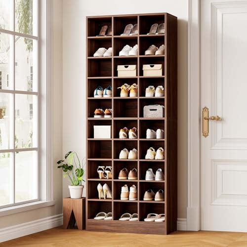 LITTLE TREE 70.9" Tall Shoe Rack, 10-Tier Freestanding Shelf, Max. Store 30 Pairs, Shoe Cabinet Organizer for Living Room, Entryway, Cloakroom, Brown - color: Brown