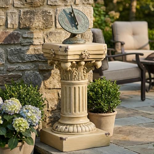 Christopher Knight Home 16.73" H Corinthian Pedestal Plant Stand, Decorative MGO Composite Side Table for Indoor Outdoor Entryway Garden Living Room Patio, Antique Yellow
