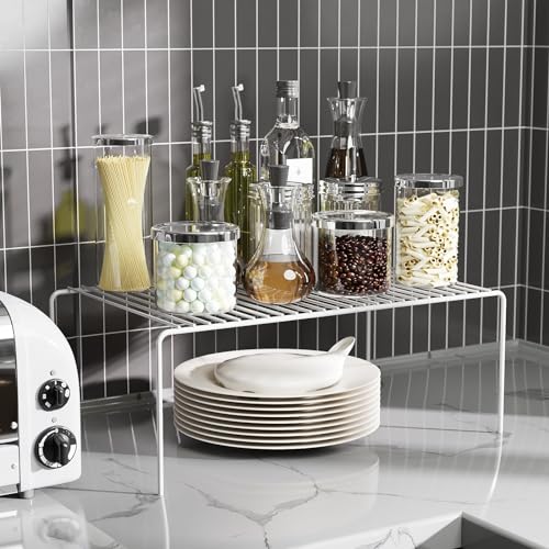 4Pack Cabinet Storage Shelf Spice Rack, 13''L x 9.4''W x 5.5''H, White | Rustproof Metal Wire Kitchen Counter Organizers and Storage, for Cabinet, Plate, Dish, Pantry, Bathroom, Fridge - size: 4Pack-White-13 x 9.4 inch