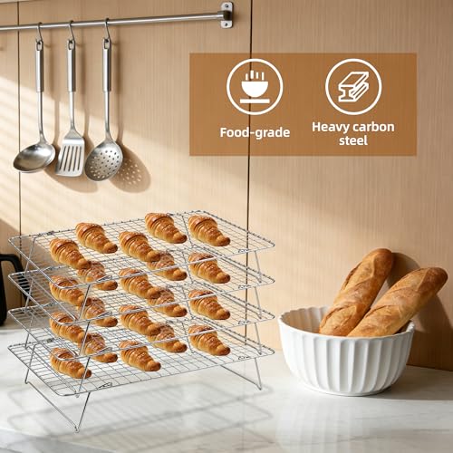 Cooling Rack 16"x10", 5-Tier Stackable & Collapsible Cooling Racks | Cooling Racks for Cooking and Baking, Roasting, Grilling, Oven & Dishwasher Safe (Silver, 5-Tier) - color: Silver, size: 5-Tier