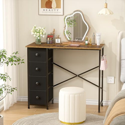 Small Computer Desk with 4 Fabric Drawers, 36 Inch Reversible Writing Desk for Home Office Bedroom, Modern Simple Kids Student Study Desk with Storage, Compact Desk for Small Spaces, Rustic Brown - color: Brown