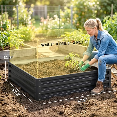 Outsunny Galvanized Raised Garden Bed, 4' x 4' x 1' Metal Planter Box, for Growing Vegetables, Flowers, Herbs, Succulents, Gray - color: Gray, size: 4' x 4' x 1'