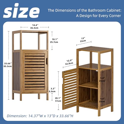 HITNET Bathroom Cabinet, Bamboo Floor Cabinet Free Standing, 4 Tier Sofa Side Storage Cupboard for Living Room Kitchen Entryway, Walnut - color: Walnut