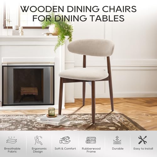 COLAMY Wooden Dining Chairs Set of 6, Modern Upholstered Fabric Dining Room Chair, Farmhouse Kitchen Side Chairs with Foot Pegs, Beige - color: Beige, size: Set of 6
