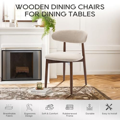 COLAMY Wooden Dining Chairs Set of 6, Modern Upholstered Fabric Dining Room Chair, Farmhouse Kitchen Side Chairs with Foot Pegs, Beige - color: Beige, size: Set of 6
