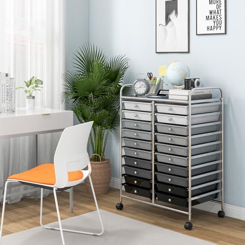 DREAMADE Rolling Cart with Storage Drawers, Utility Cart with Removable Plastic Drawers, Lockable Wheels, Art Cart for Classroom Organization Art Supplies Office Scrapbook (20 Drawers, Mixed-black) - color: Mixed-black, style: 20 Drawers