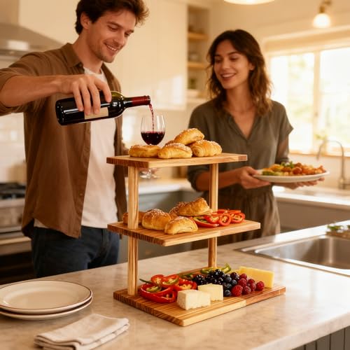 Countertop Coffee Station Organizer, 3 Tier Wooden Shelf for Coffee Bar Accessories, Condiment Storage Caddy for Kitchen, Display Rack for Cupcake Tea Cups Kitchen Office.