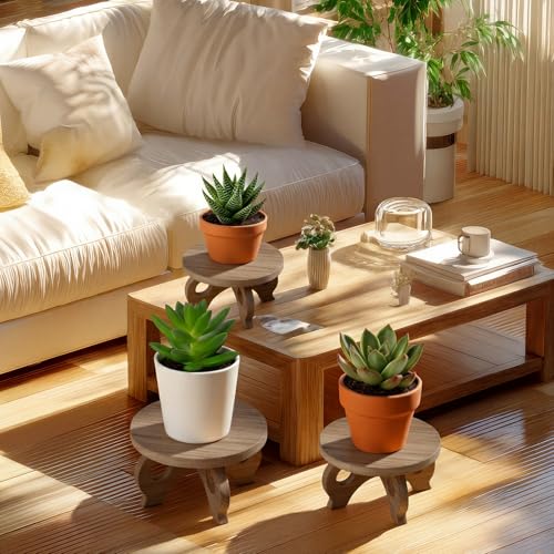 3 Pcs Wooden Plant Stand Indoor 8/9/11",Walnut Color,Low - color: Walnut Color