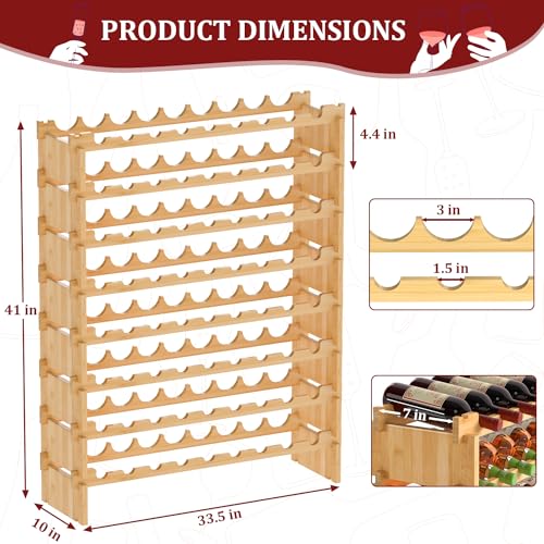 Domax Wine Rack Freestanding Floor - Bamboo Wooden Stackable 8 Tiers 72 Wine Bottle Holder Storage Racks for Kitchen, Bar, Pantry and Cellar (Yellow) - color: Yellow