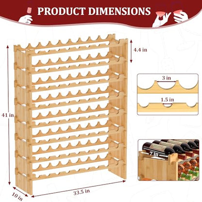 Domax Wine Rack Freestanding Floor - Bamboo Wooden Stackable 8 Tiers 72 Wine Bottle Holder Storage Racks for Kitchen, Bar, Pantry and Cellar (Yellow) - color: Yellow