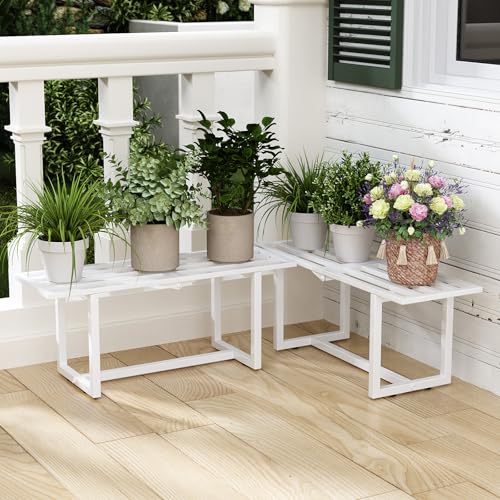 2-Pack Elegant Mid-Century Modern Metal Tiered Plant Stand Robust 330 lbs Capacity Versatile Indoor Outdoor Display for Living Room, Patio & Balcony White - color: 1 Tier White