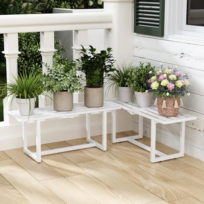 2-Pack Elegant Mid-Century Modern Metal Tiered Plant Stand Robust 330 lbs Capacity Versatile Indoor Outdoor Display for Living Room, Patio & Balcony White - color: 1 Tier White