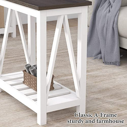 ChooChoo Farmhouse End Table, Narrow Side Table with Shelf | Slim Bedside Table ,Small Spaces, Rustic Nightstand, Living Room, Bedroom ,White - color: White, size: 1 Pack