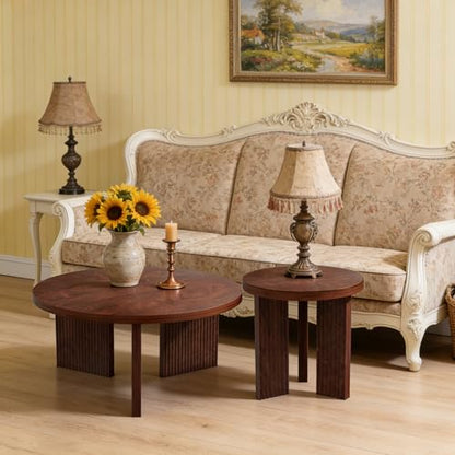 Nesting Coffee Table Set of 2, Burgundy | Modern Wooden Coffee Table, Circle Tea Table and End Table Set, Accent Center Tables for Living Room, Office - color: Burgundy, style: Coffee Table Set of 2