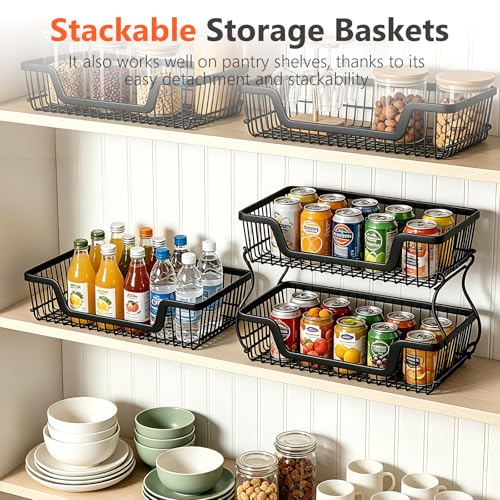 3-Tier Rolling Kitchen Storage Cart Fruit Basket Stand for Vegetables & Snacks Stackable Wire Pantry Floor Organizer with Wheels for Kitchen, Living Room, Bedroom, Office (Black) - size: 3-Tier
