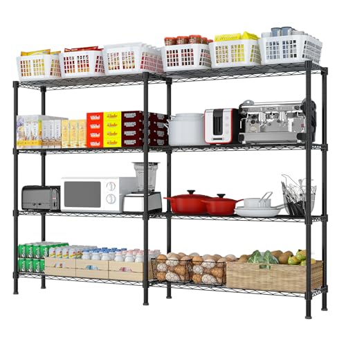 Metal Storage Shelf, Garage Storage Organization Wire Rack, Adjustable 4 Tier Wire Shelf, Modern Style, Space Saving Design for Home Office, Living Room, Bedroom, 58" W x 14" D x 59" H, Black - color: Black, size: 4-tier 57.87"W x 13.78"D x 59.06"H
